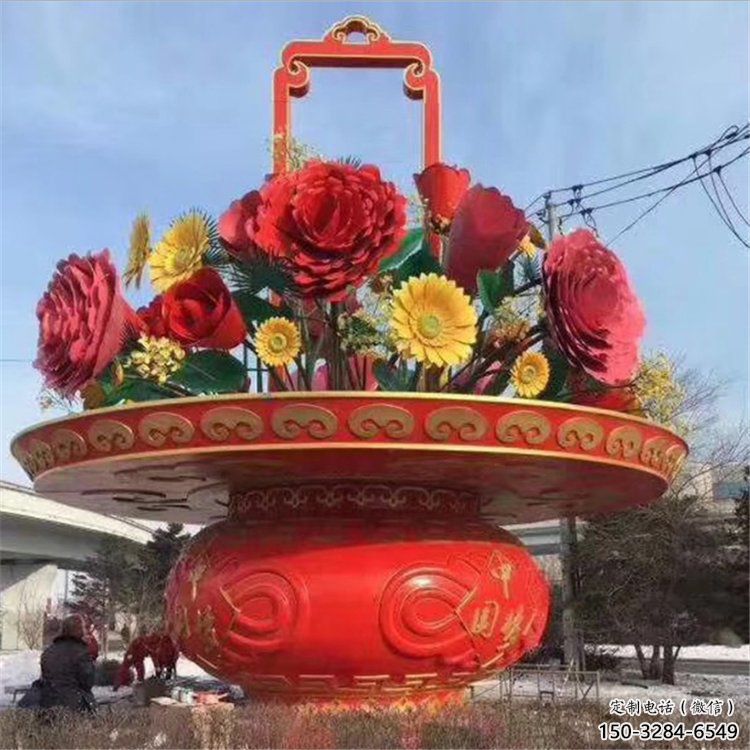 幼儿园花篮雕塑，铁艺文化雕塑，铸造制作