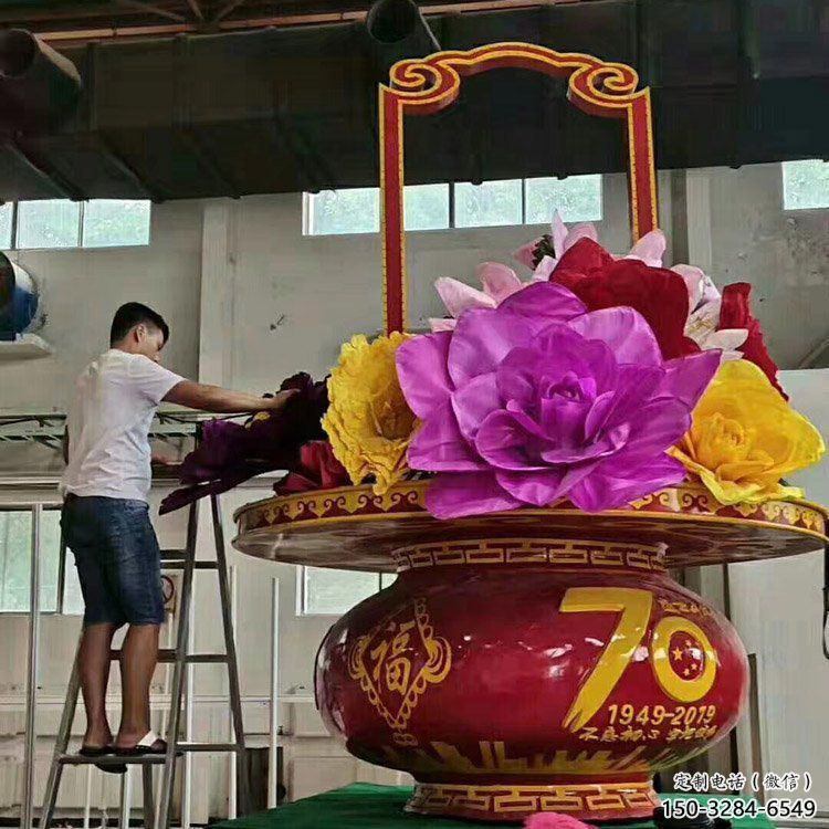 园林花篮雕塑，喷漆景观雕塑，彩绘形式