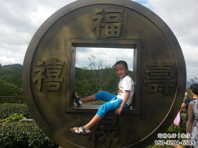 房地产铜钱雕塑，仿古景观雕塑，喷砂制造
