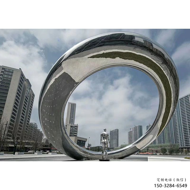园林圆环雕塑，喷漆景观雕塑，网格形式