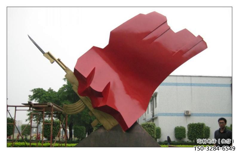 校园红旗雕塑，拉丝党建雕塑，抽象主题