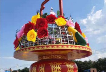 小区花篮雕塑，拉丝景观雕塑，抽象效果