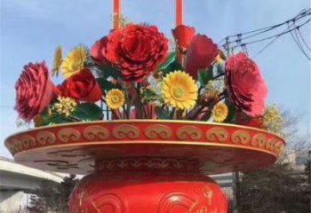 幼儿园花篮雕塑，铁艺文化雕塑，铸造制作