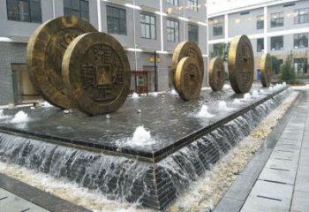 景观馆铜钱雕塑，黄铜景观雕塑，铸铜工艺