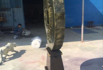 城市铜钱雕塑，仿古标识雕塑，古铜效果