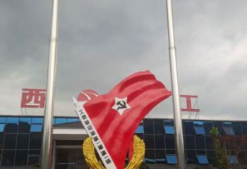室内党徽雕塑，拉丝景观雕塑，抽象效果
