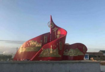 城市旗帜雕塑，烤漆党建雕塑，古铜效果