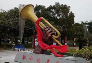 选用烤漆号角雕塑 钢管景观小品 室内雕塑