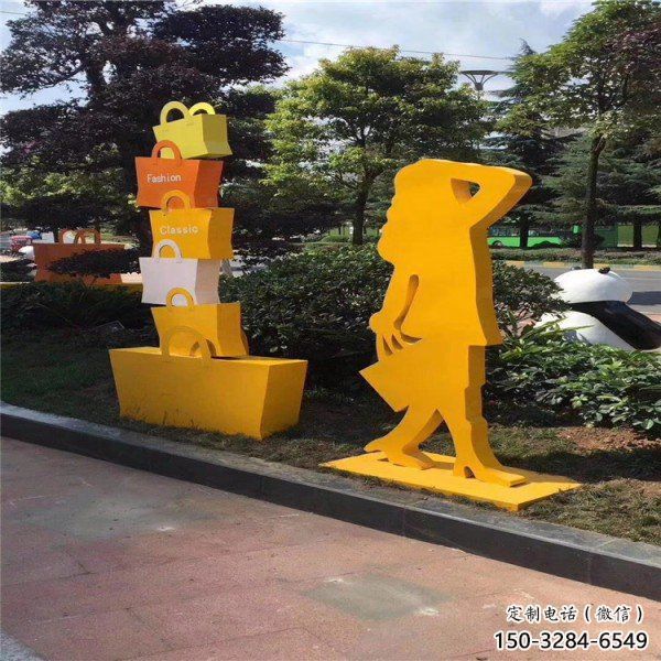 彩绘包包雕塑 悬空餐饮店摆件 街头雕塑 彩绘包包雕塑 悬空餐饮店摆件 街头雕塑