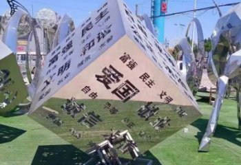 哑光魔方雕塑 拉丝景观小品 步行街雕塑