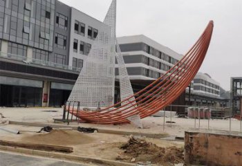 锻造船艇雕塑 悬空餐饮店小品 户外雕塑