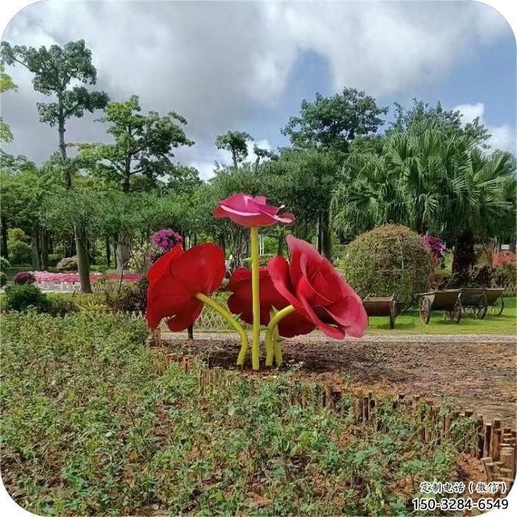 房地产玫瑰雕塑 现代景观摆件 几何雕塑