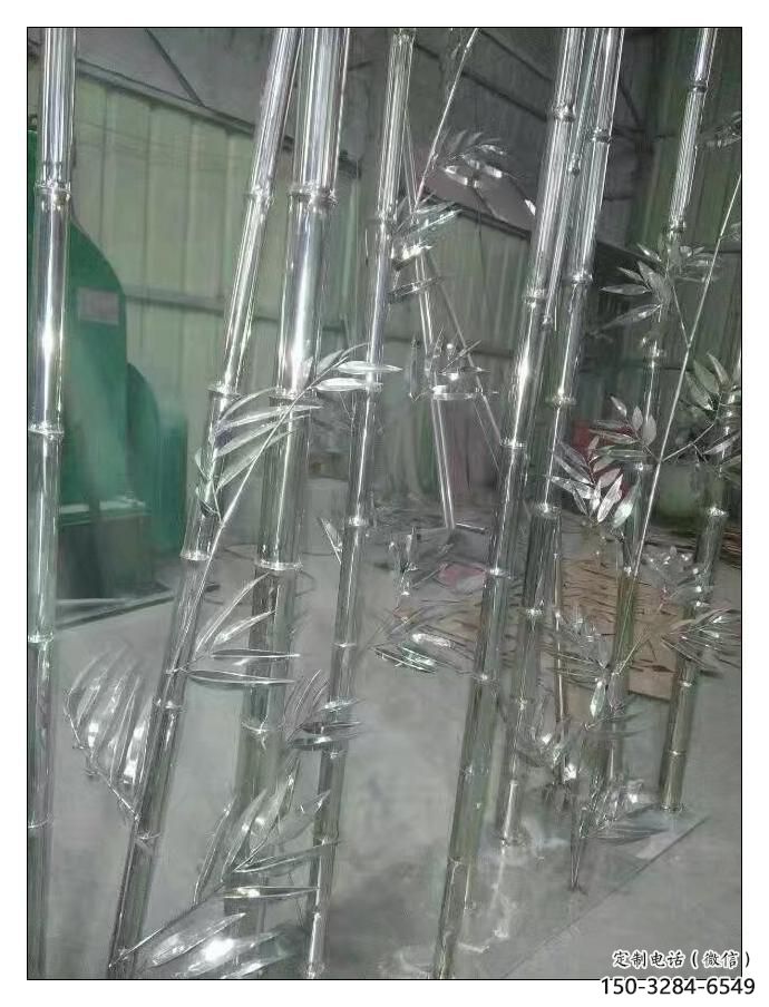 镜面竹子雕塑 烤漆大型竹类雕塑 抛光植物雕塑