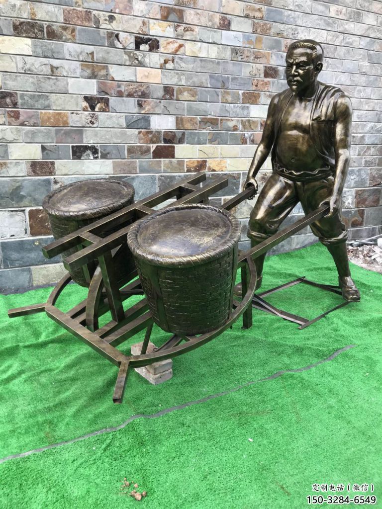 仿古独轮车雕塑 庭院彩绘雕塑 田间小品