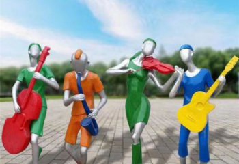 彩绘吹拉弹唱雕塑 电镀现代乐队雕塑 公园音乐人雕塑