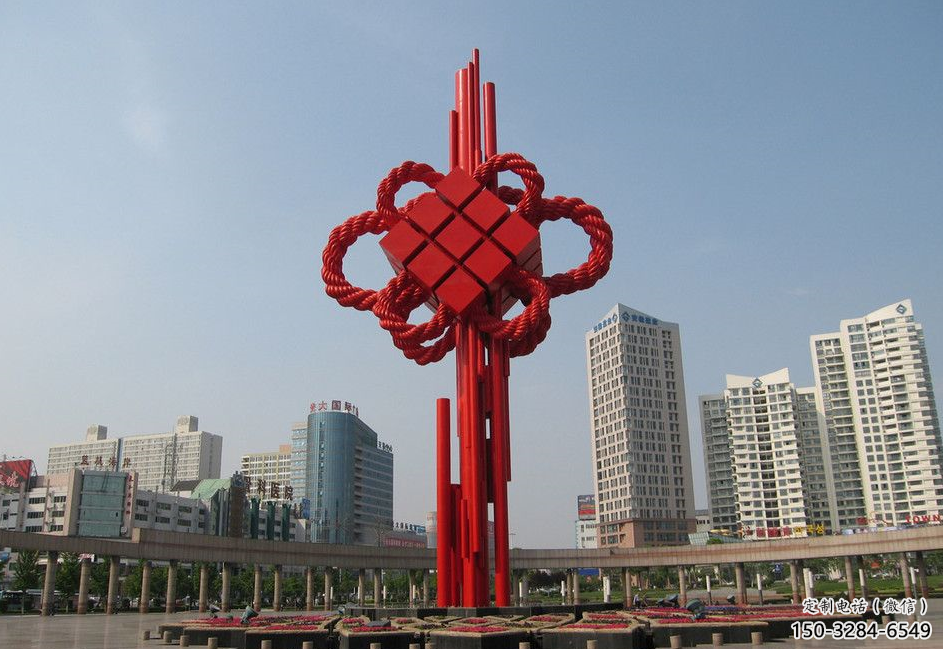 庭院中国结雕塑厂家，烤漆工艺制作，民俗文化标识