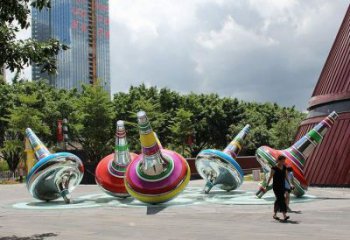 户外陀螺雕塑 喷漆景观雕塑 灯光地标雕塑