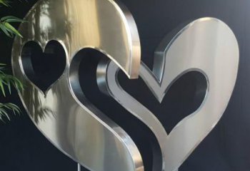 广场双心雕塑 抽象桃心雕塑 烤漆心心相印雕塑