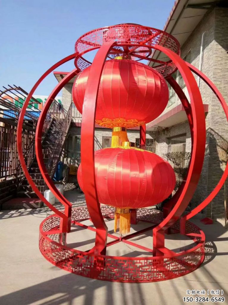 城市灯笼雕塑厂家，烤漆工艺雕塑，公园广场摆件