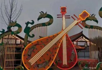 街道琵琶雕塑 现代乐器雕塑 彩绘音乐雕塑