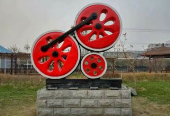 仿真齿轮雕塑 电镀现代工业雕塑 部队机械雕塑