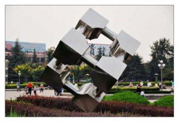 街头立方体雕塑 大型别墅区雕塑 钢管几何体雕塑