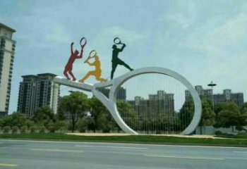 镜面球拍雕塑 烤漆大型体育雕塑 彩绘网球拍雕塑