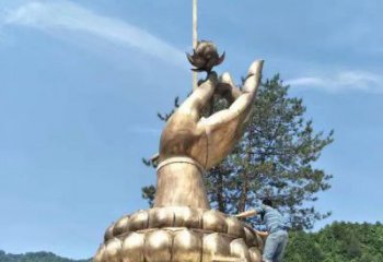 几何佛手雕塑 发光公园雕塑 大门口观音手雕塑