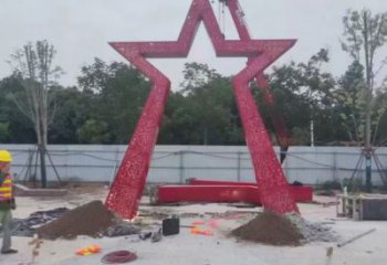 烤漆五角星雕塑 钢管党建雕塑 室内红色文化