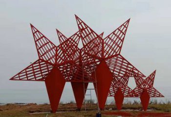 异形五角星雕塑 现代校园红色文化 校园党建雕塑