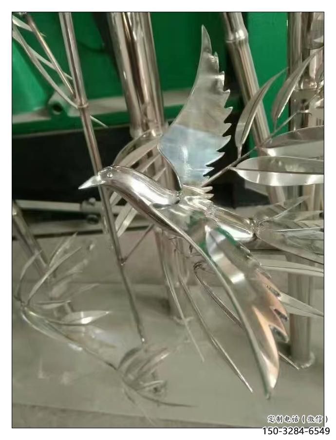 现代竹叶雕塑 大型别墅区竹类雕塑 镜面植物雕塑