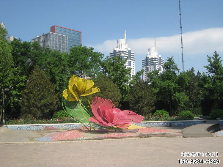 镂空月季花雕塑 喷水园林花卉雕塑 住宅小区花朵雕塑
