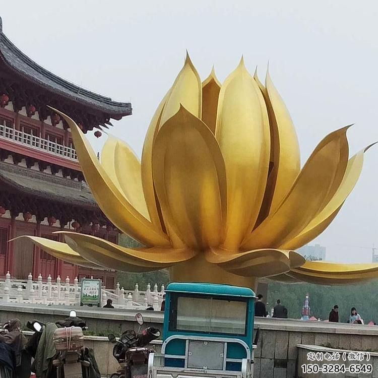仿真莲花雕塑 电镀现代水莲花雕塑 部队花卉雕塑