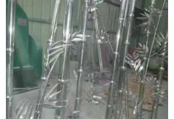 镜面竹叶雕塑 烤漆大型竹类雕塑 抛光植物雕塑