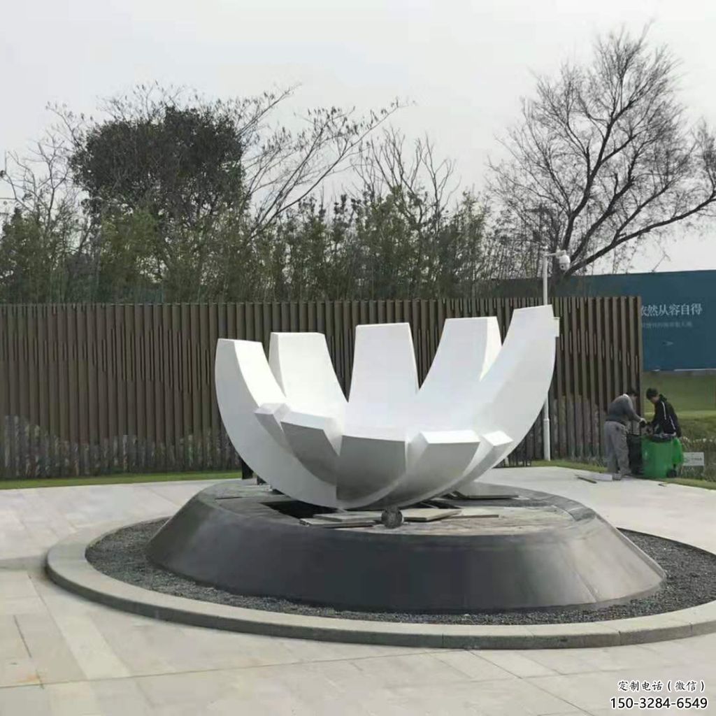 中式莲花雕塑 哑光水莲花雕塑 游乐场花卉雕塑