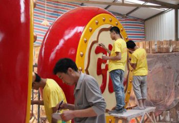 景观战鼓雕塑 烤漆大型喜庆雕塑 酒店民族雕塑