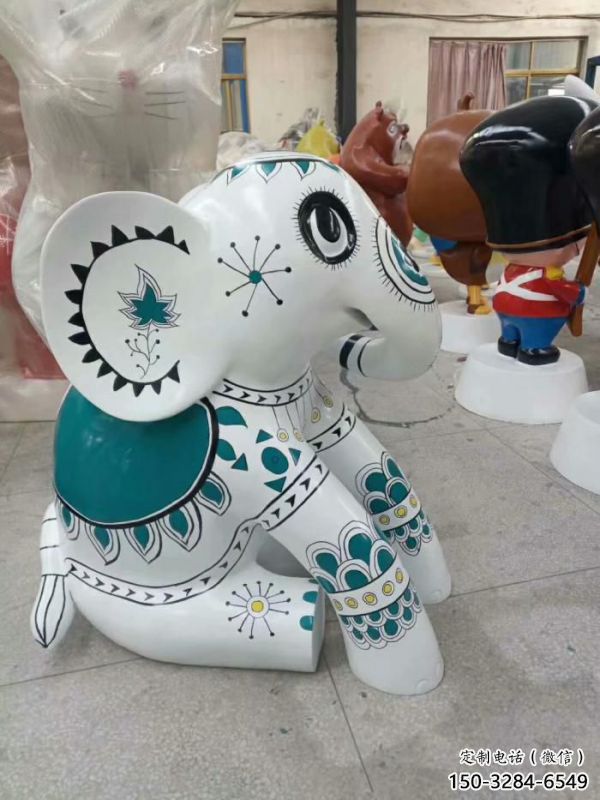 大象标识雕塑，广场雕塑，玻璃钢彩绘大象雕塑生产
