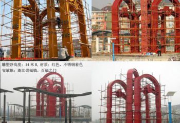 不锈钢百福之门雕塑生产制作现场