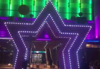 五角星门头雕塑，灯光不锈钢门头雕塑