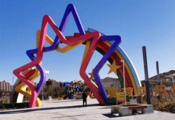 五角星拱门雕塑，广场门口标识雕塑，不锈钢烤漆材质