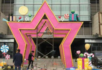五角星门头雕塑，烤漆工艺，不锈钢烤漆门头雕塑