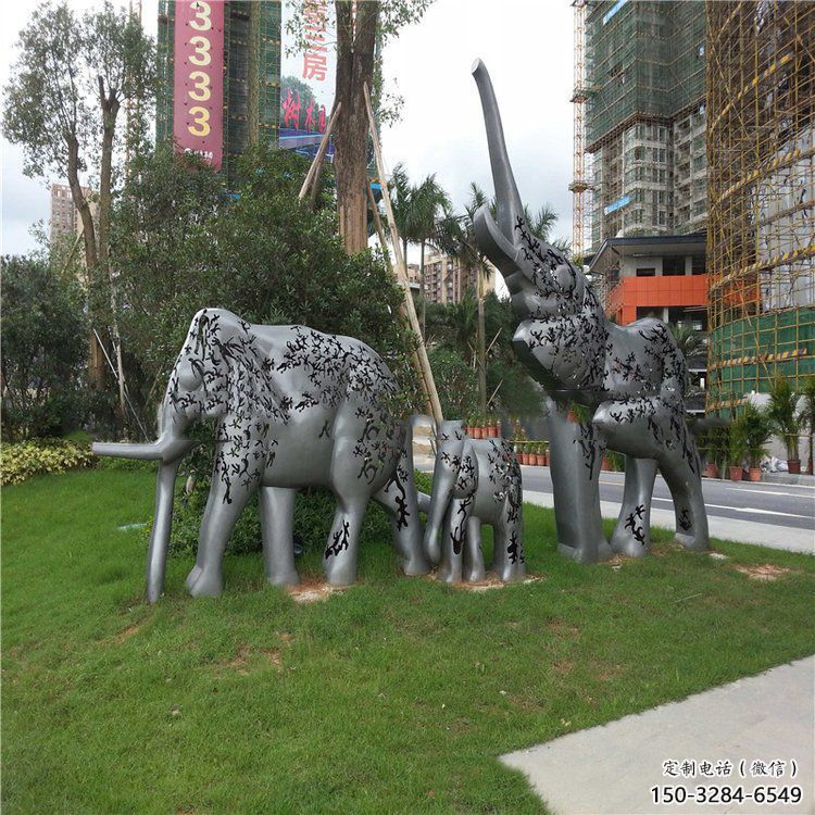 金属大象雕塑制造，公园雕塑，镜面大象雕塑展品