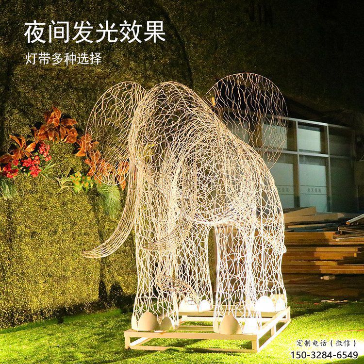 灯光大象雕塑定制，小区雕塑，镂空大象雕塑提供