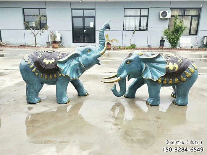 大象景观雕塑常用，景观摆件，彩色彩绘大象雕塑