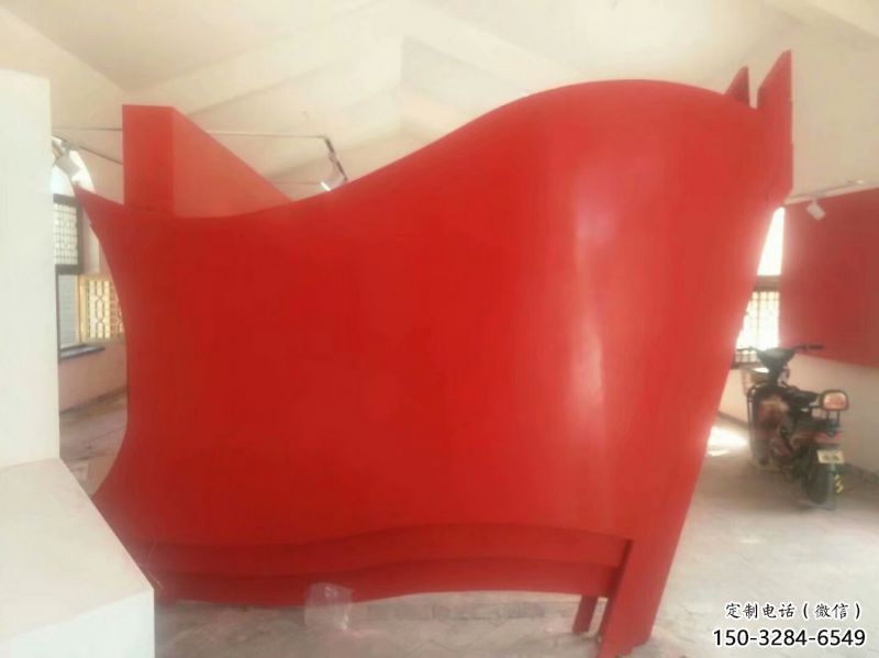 小区旗帜雕塑，拉丝党建雕塑，抽象效果
