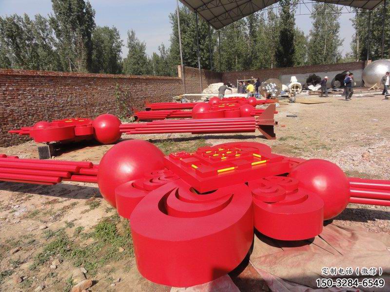 公园中国结雕塑厂家，烤漆工艺制作，民俗文化标识