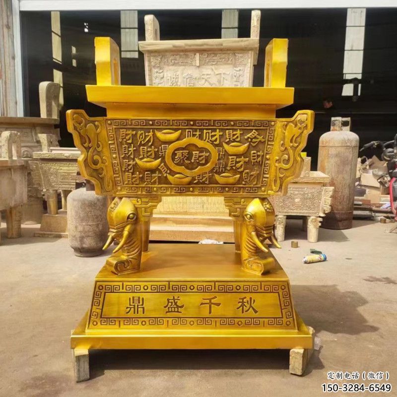 鎏金方鼎鼎盛千秋铜雕塑 鎏金方鼎鼎盛千秋铜雕塑