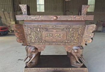 黄铜聚财方鼎铜雕