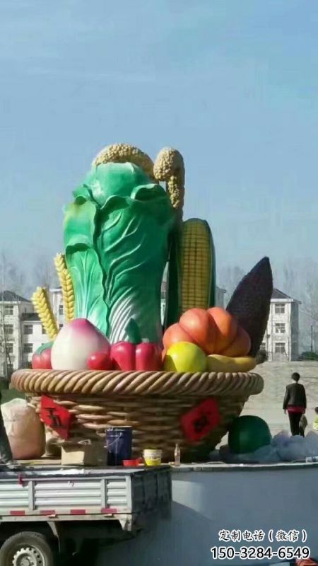 景观果篮雕塑通用，街景小品，玻璃钢果篮雕塑装饰制造