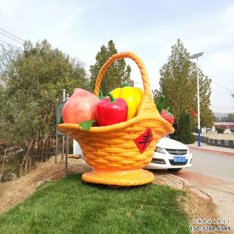 钢结构果篮雕塑指用，景观雕塑，园林艺术不锈钢果篮雕塑点击